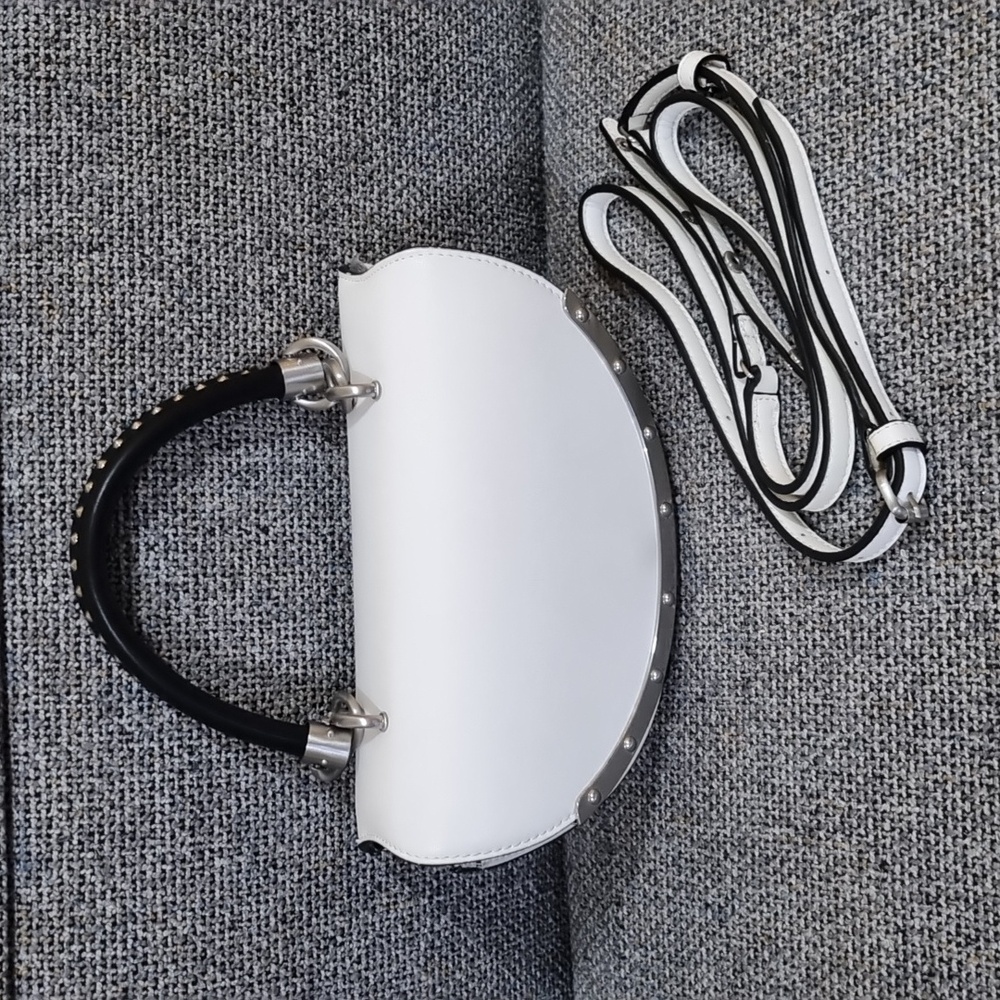 Sam Edelman Dinah Half Moon Handheld/Crossbody Small Bag White w/Silver Hardware - Picture 2 of 16